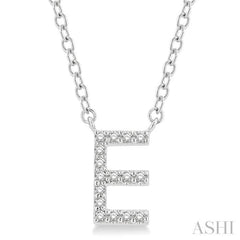 1/20 Ctw Initial 'E' Round Cut Diamond Pendant With Chain in 14K White Gold