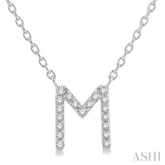 1/20 Ctw Initial 'M' Round Cut Diamond Pendant With Chain in 14K White Gold