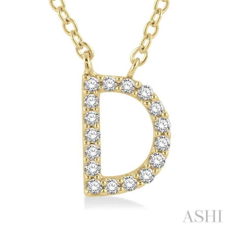 1/20 Ctw Initial 'D' Round Cut Diamond Pendant With Chain in 14K Yellow Gold