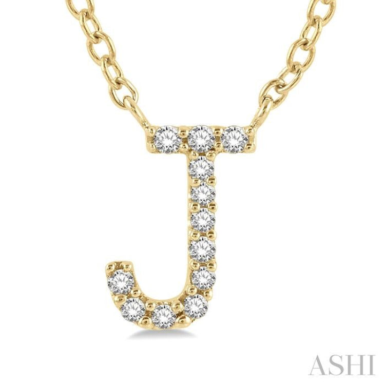 1/20 Ctw Initial 'J' Round Cut Diamond Pendant With Chain in 14K Yellow Gold