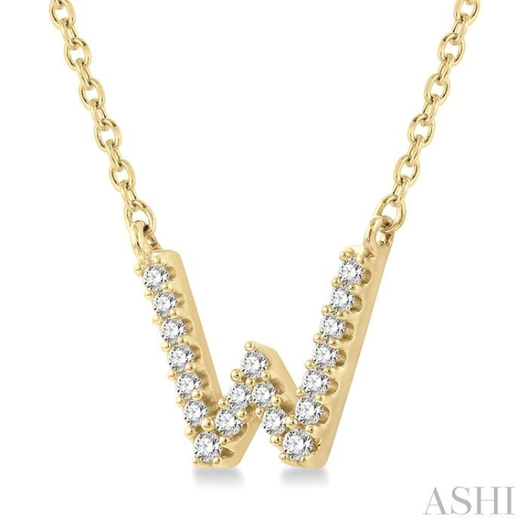 1/20 Ctw Initial 'W' Round Cut Diamond Pendant With Chain in 14K Yellow Gold