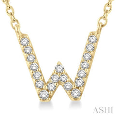 1/20 Ctw Initial 'W' Round Cut Diamond Pendant With Chain in 14K Yellow Gold