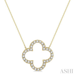 1 Ctw Clover Round Cut Diamond Pendant in 14K Yellow Gold