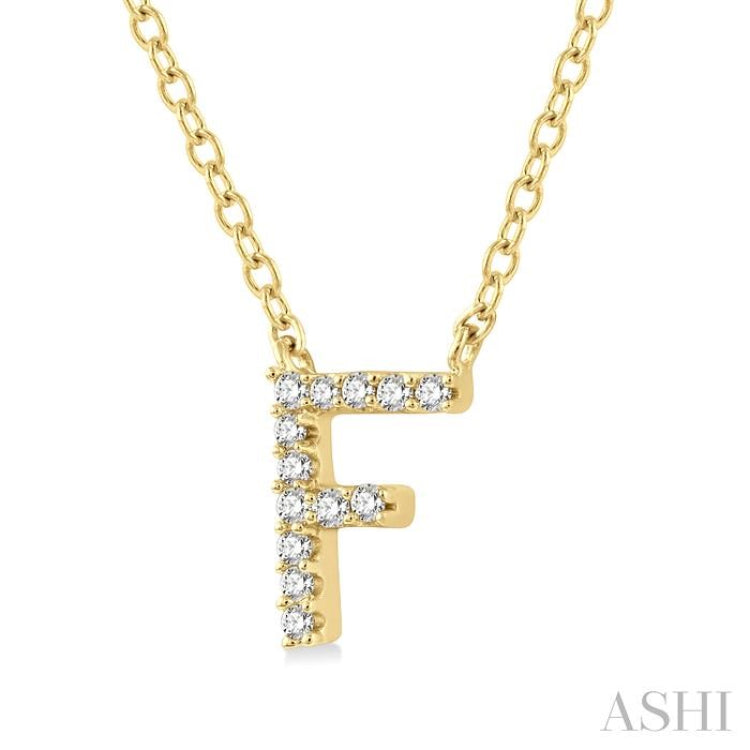 1/20 Ctw Initial 'F' Round Cut Diamond Pendant With Chain in 14K Yellow Gold