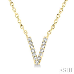 1/20 Ctw Initial 'V' Round Cut Diamond Pendant With Chain in 14K Yellow Gold