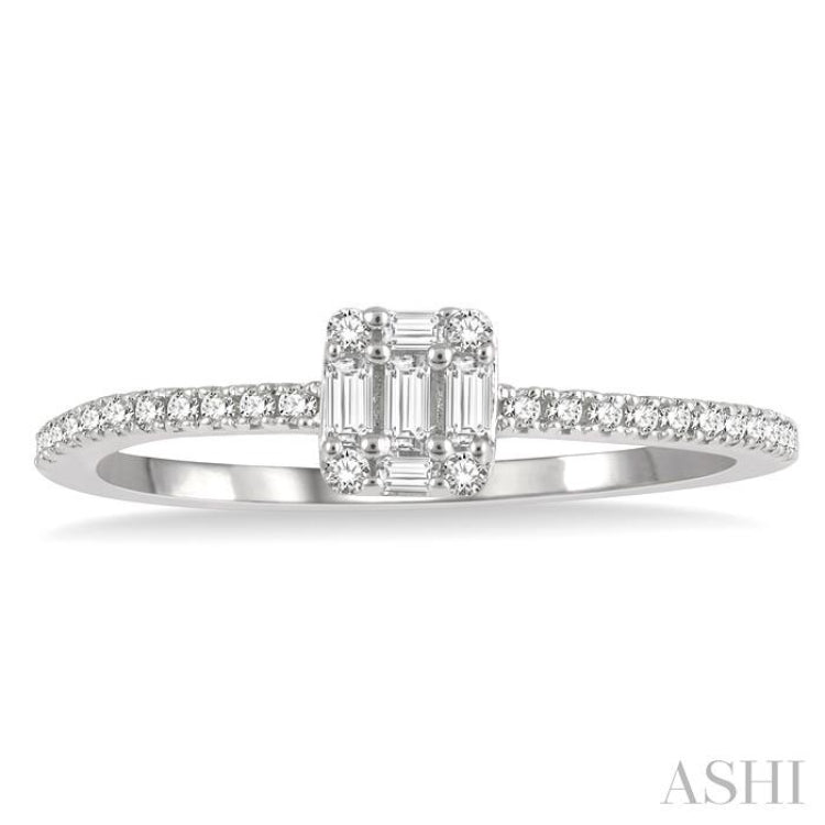 1/4 Ctw Cushion Shape Baguette and Round Cut Diamond Fashion Promise Ring in 14K White Gold