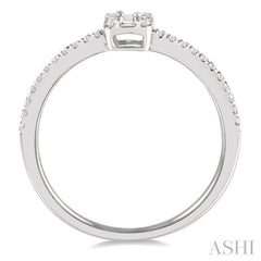 1/4 Ctw Cushion Shape Baguette and Round Cut Diamond Fashion Promise Ring in 14K White Gold