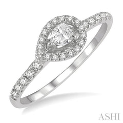 1/4 Ctw Round and Pear Cut Diamond Petite Fashion Ring in 14K White Gold