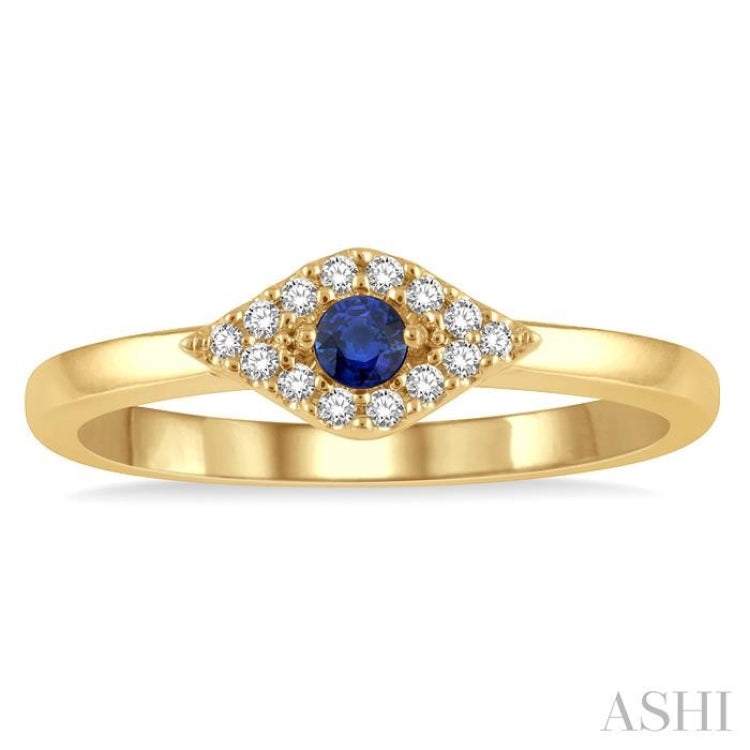 1/10 Ctw Evil Eye Round Cut Diamond & 2.60 MM Sapphire Precious Ring in 14K Yellow Gold