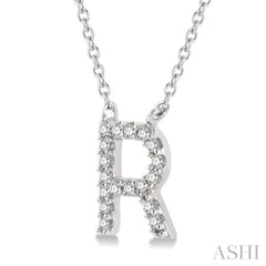 1/20 Ctw Initial 'R' Round Cut Diamond Pendant With Chain in 14K White Gold