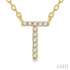 1/20 Ctw Initial 'T' Round Cut Diamond Pendant With Chain in 14K Yellow Gold