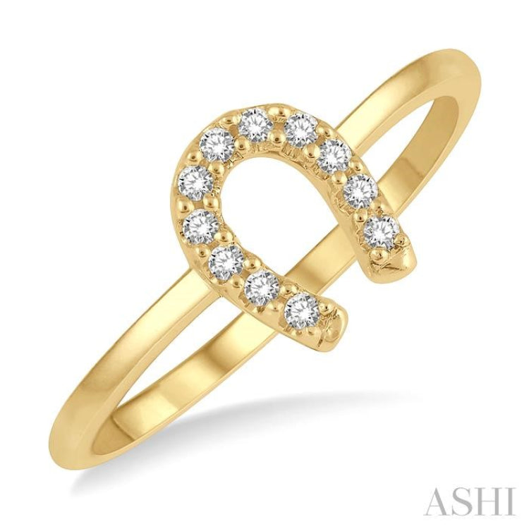 1/10 Ctw Horseshoe Charm Round Cut Diamond Petite Fashion Ring in 14K Yellow Gold