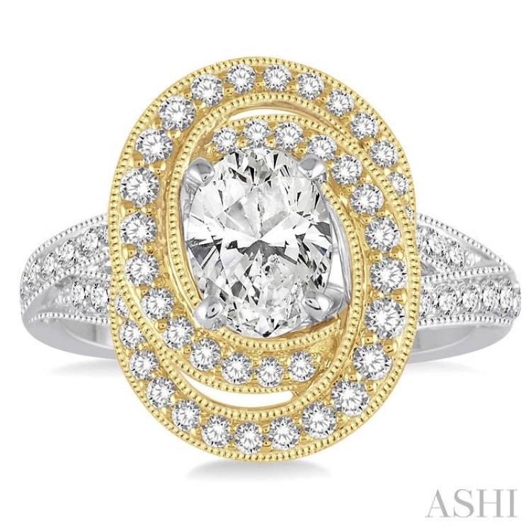 7/8 Ctw Round Cut Diamond Semi-Mount Engagement Ring in 14K White and Yellow Gold