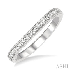 1/4 ctw Carved Sides Milgrain Border Round Cut Diamond Wedding Band in 14K White Gold