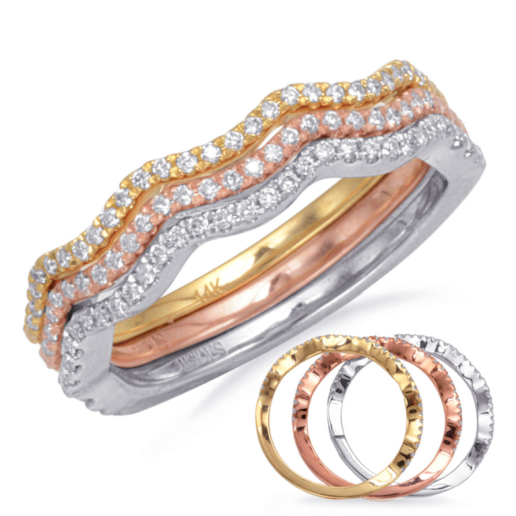 White & Rose & Yellow Gold Diamond Band