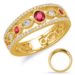 14 Kt Yellow Gold Ruby Color Rings - Precious