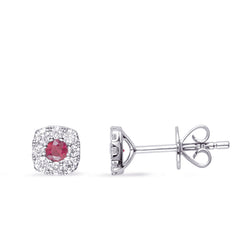 White Gold Diamond & Ruby  Earring