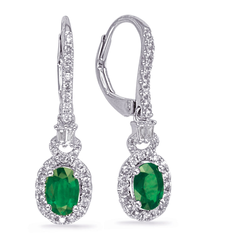 White Gold Emerald & Diamond Earring