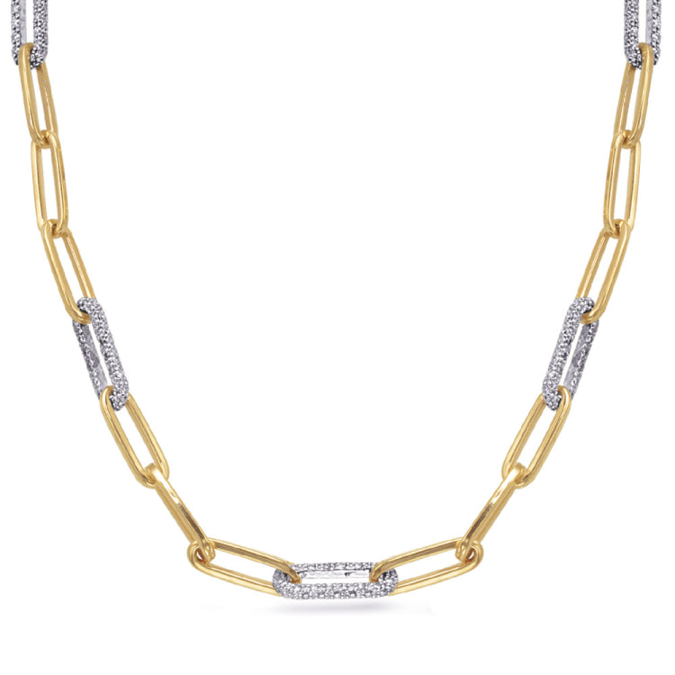 Yellow & White Gold Paper Clip Necklace