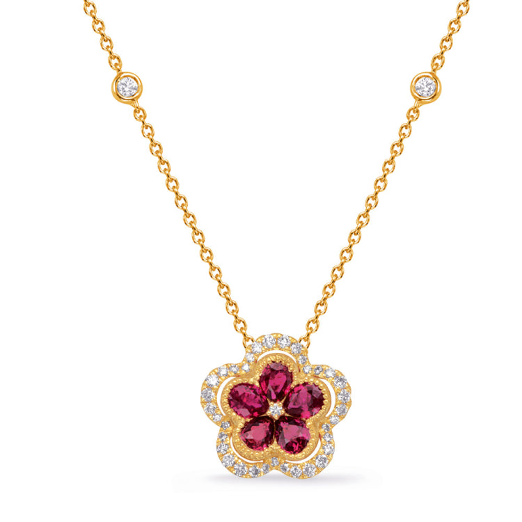 Yellow Gold Diamond & Ruby Necklace