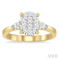 3/4 ctw Oval Shape Lovebright Pear and Round Cut Diamond Engagement Ring in 14K Yellow and White gold