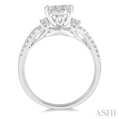 3/4 Ctw Crossed Split Shank Lovebright Diamond Cluster Ring in 14K White Gold