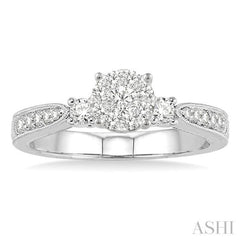 1/3 Ctw Round Cut Diamond Lovebright Engagement Ring in 14K White Gold