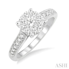 3/4 Ctw Lovebright Round Cut Diamond Engagement Ring in 14K White Gold