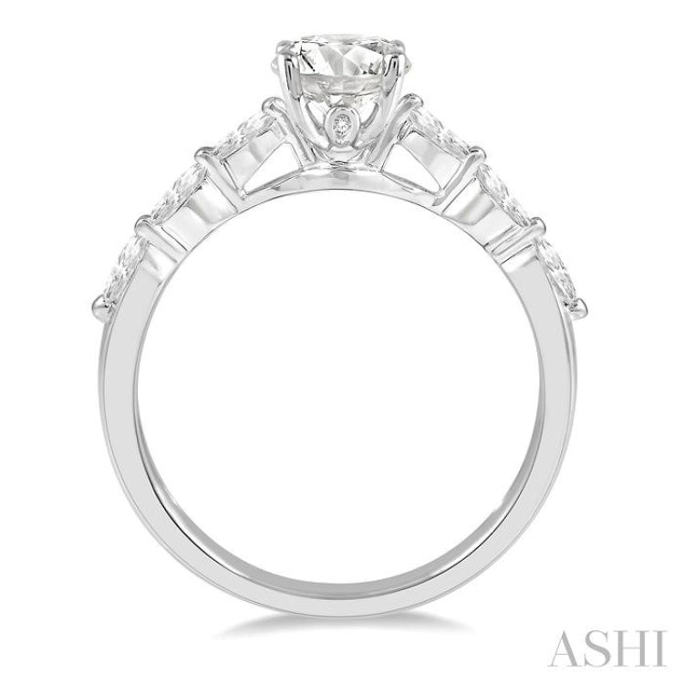 3/8 ctw Round Shape Marquise Cut Semi-Mount Engagement Ring in 14K White Gold