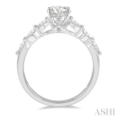 3/8 ctw Round Shape Marquise Cut Semi-Mount Engagement Ring in 14K White Gold