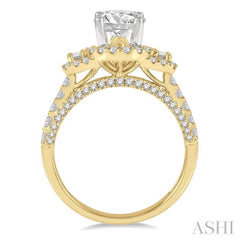 7/8 ctw Circular Tri-Mount Baguette and Round Cut Diamond Semi-Mount Engagement Ring in 14K Yellow and White gold