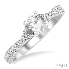 1/4 ctw Split Criss Cross Oval Shape Round Cut Diamond Semi-Mount Engagement Ring in 14K White Gold