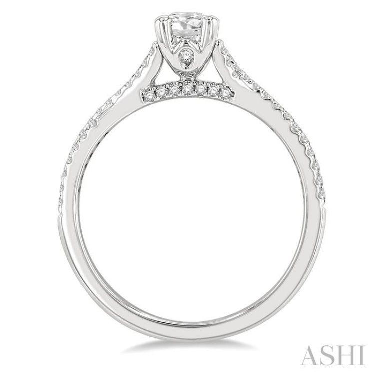 1/4 ctw Split Criss Cross Oval Shape Round Cut Diamond Semi-Mount Engagement Ring in 14K White Gold