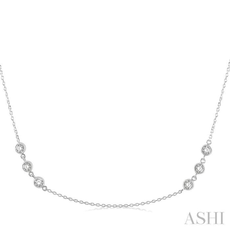 1 Ctw Round Cut Diamond Station Necklace in 14K White Gold