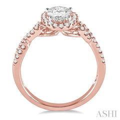 1/4 ctw Twisted Shank Oval Shape Semi-Mount Round Cut Diamond Engagement Ring in 14K Rose and White Gold