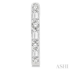 1/4 ctw Petite Baguette and Round Cut Diamond Fashion Huggies in 10K White Gold