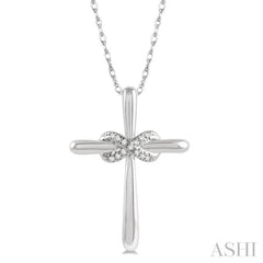 1/20 Ctw Infinity Round Cut Diamond Cross Pendant With Chain in 10K White Gold