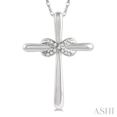 1/20 Ctw Infinity Round Cut Diamond Cross Pendant With Chain in 10K White Gold