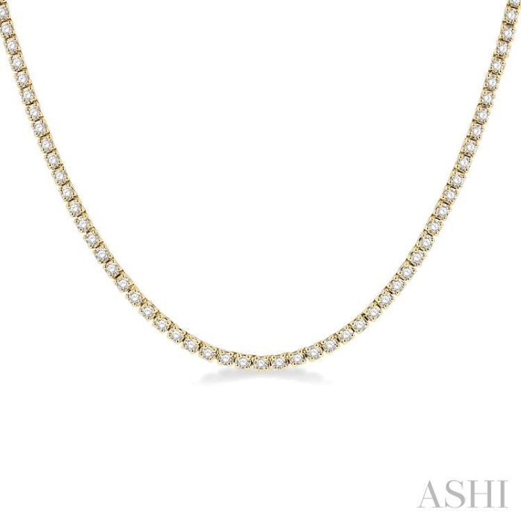 3 Ctw Round Cut Diamond Tennis Necklace in 14K Yellow Gold