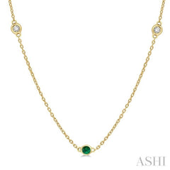 1/6 ctw Round Cut Diamond and 1.75MM Emerald Precious Station Necklace in 14K Yellow Gold