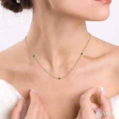 1/2 ctw Round Cut Diamond and 2.85MM Emerald Precious Station Necklace in 14K Yellow Gold