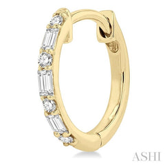 1/4 ctw Petite Baguette and Round Cut Diamond Fashion Huggies in 10K Yellow Gold