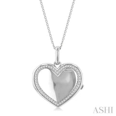 1/10 Ctw Heart Shape Round Cut Diamond Keepsake Locket Pendant With Chain in Sterling Silver