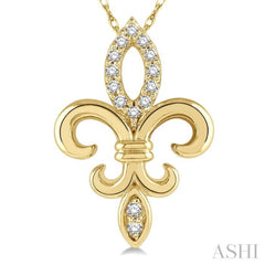 1/10 Ctw Fleur De Lis Round Cut Diamond Pendant With Chain in 10K Yellow Gold