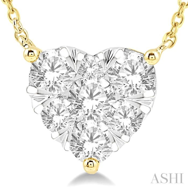 1 Ctw Lovebright Diamond Heart Necklace in 14K Yellow and White Gold