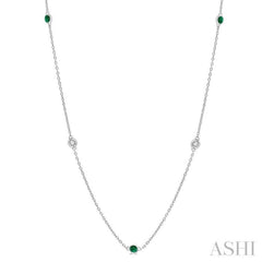 1/6 ctw Round Cut Diamond and 1.75MM Emerald Precious Station Necklace in 14K White Gold