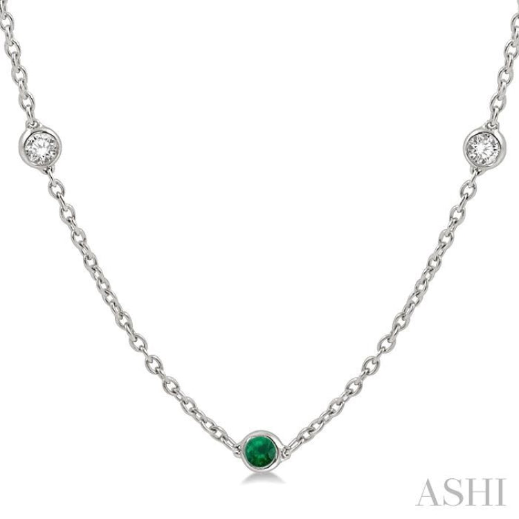 1/2 ctw Round Cut Diamond and 2.85MM Emerald Precious Station Necklace in 14K White Gold