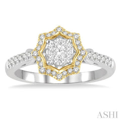 1/3 ctw Star Shape Lovebright Round Cut Diamond Ring in 14K White and Yellow Gold