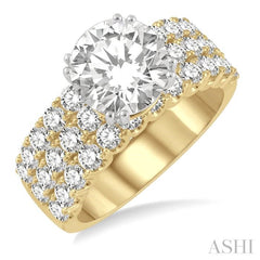 1 3/4 ctw Triple Row Round Cut Diamond Semi-Mount Engagement Ring in 14K Yellow and White Gold