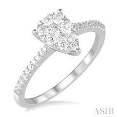 1/3 ctw Pear Shape Round Cut Diamond Fashion Ring in 14K White Gold